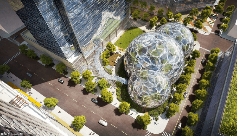 Новая штаб-квартира Amazon офис с тропическим лесом